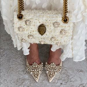 Pearl embellished kitten heel mules